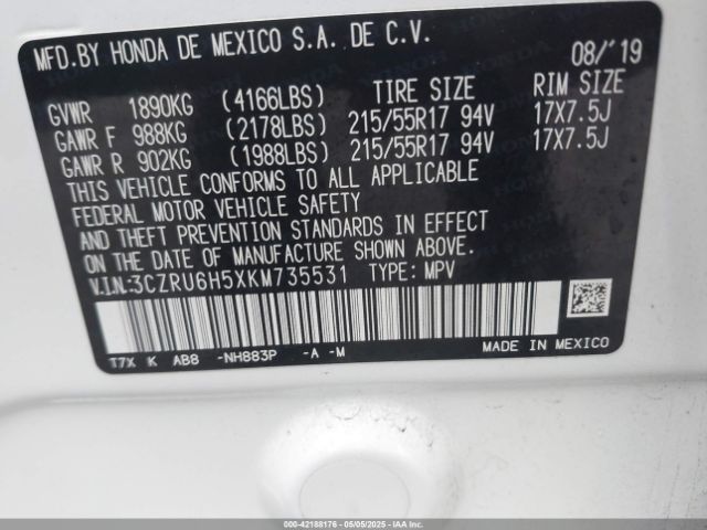 3CZRU6H5XKM735531 Honda HR-V EX