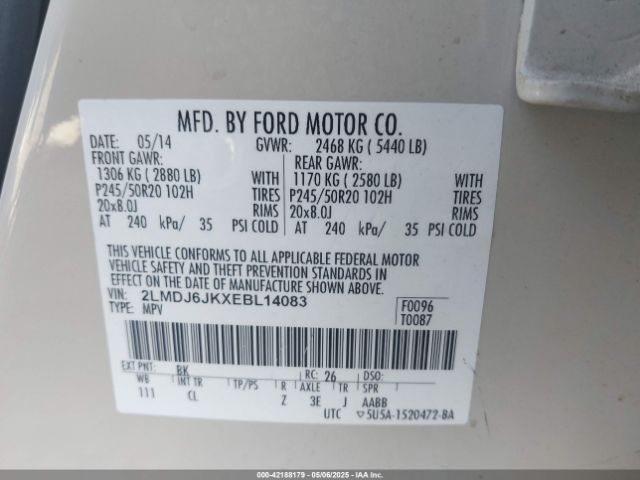 2LMDJ6JKXEBL14083 Lincoln MKX