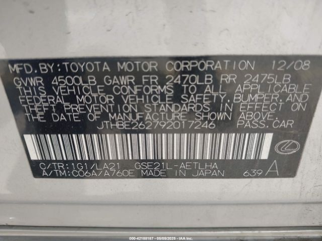2009 LEXUS IS 350 JTHBE262792017246 Photo 8