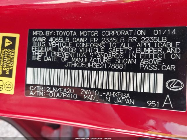 JTHKD5BH3E2178881 Lexus CT 200H