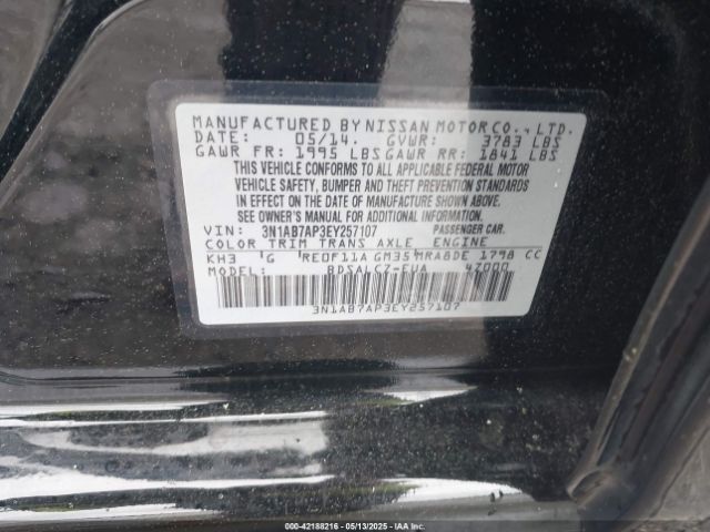 3N1AB7AP3EY257107 Nissan SENTRA S