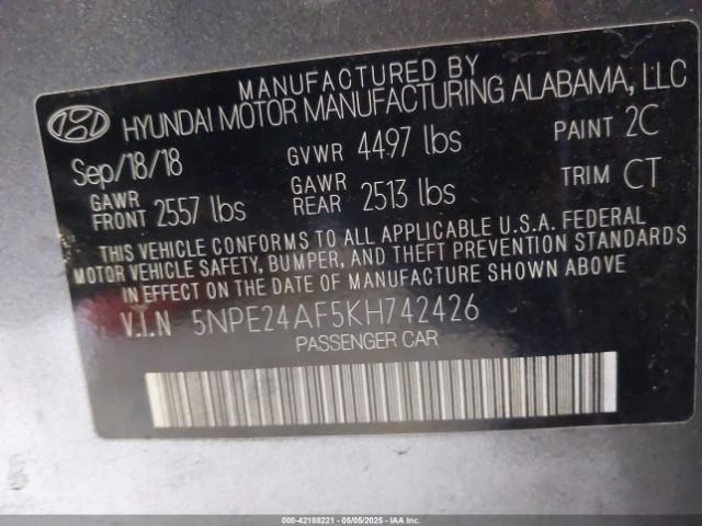 5NPE24AF5KH742426 Hyundai SONATA SE