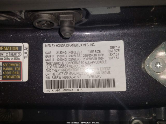 5J6RW1H88KA046723 Honda Cr-v Ex-l