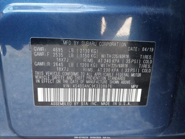 2019 SUBARU OUTBACK 4S4BSANC9K3338876 Photo 8