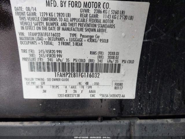 1FAHP2E81FG116032 Ford TAURUS SEL