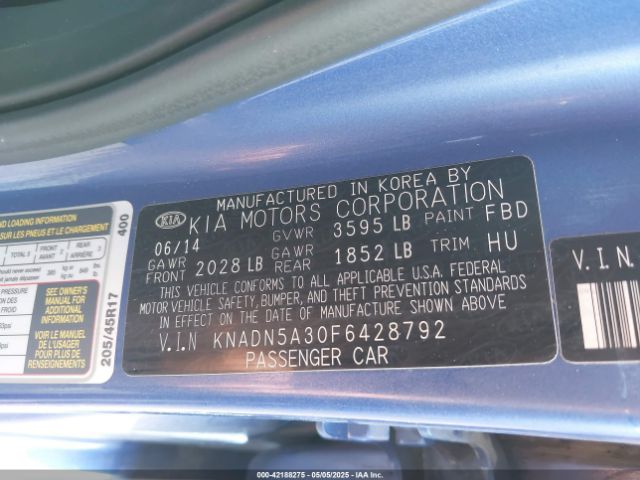 KNADN5A30F6428792 KIA Rio Sx