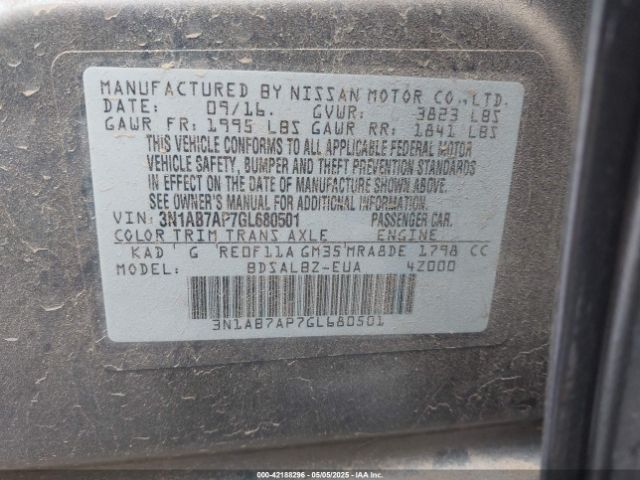 3N1AB7AP7GL680501 Nissan SENTRA S