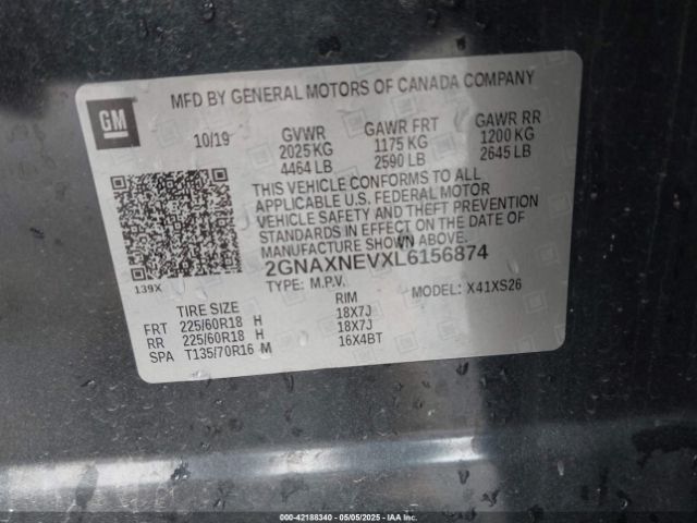 2GNAXNEVXL6156874 Chevrolet Equinox Fwd Premier 1.5l Turbo