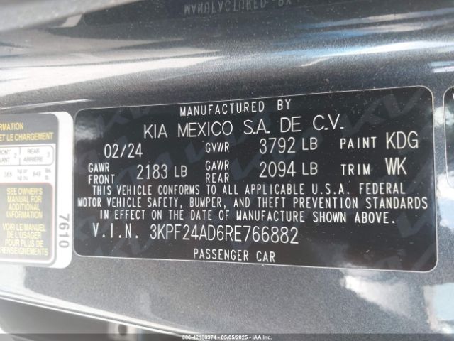 3KPF24AD6RE766882 KIA Forte Lxs