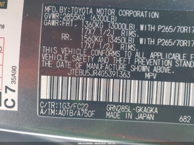 JTEBU5JR4G5391363 Toyota 4runner Trail