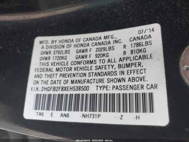 2HGFB2F8XEH538500 Honda CIVIC EX