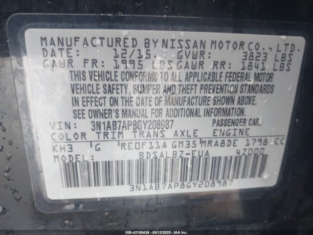 3N1AB7AP8GY208987 Nissan SENTRA S
