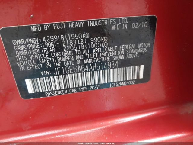 2010 SUBARU IMPREZA JF1GE6A64AH514934 Photo 8
