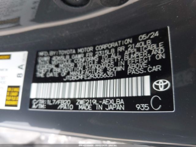 JTDBCMFE2R3056351 Toyota Corolla Hybrid Le