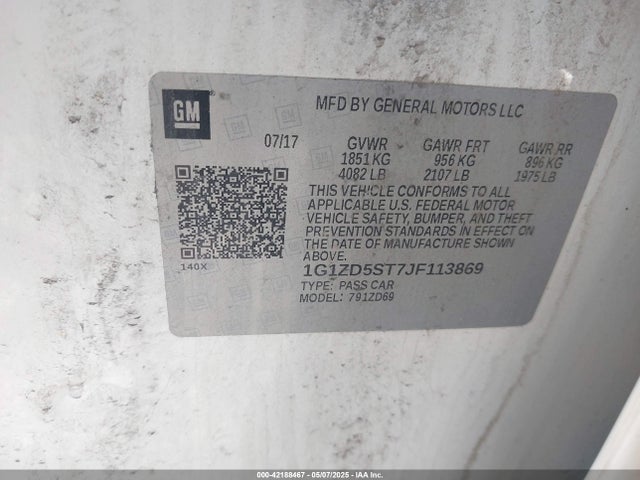 1G1ZD5ST7JF113869 Chevrolet MALIBU LT