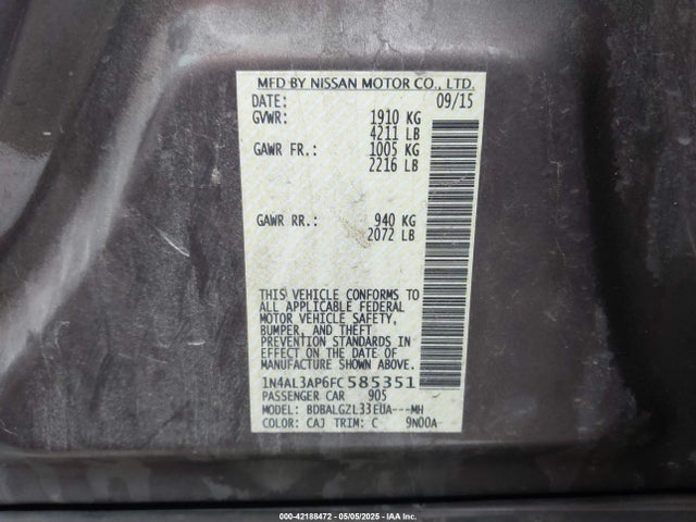 1N4AL3AP6FC585351 Nissan Altima 2.5 S