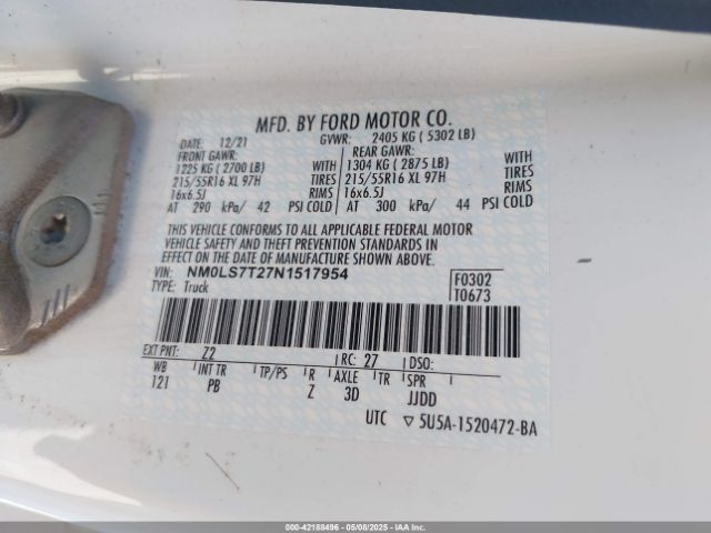 NM0LS7T27N1517954 Ford Transit Connect Xlt Cargo Van