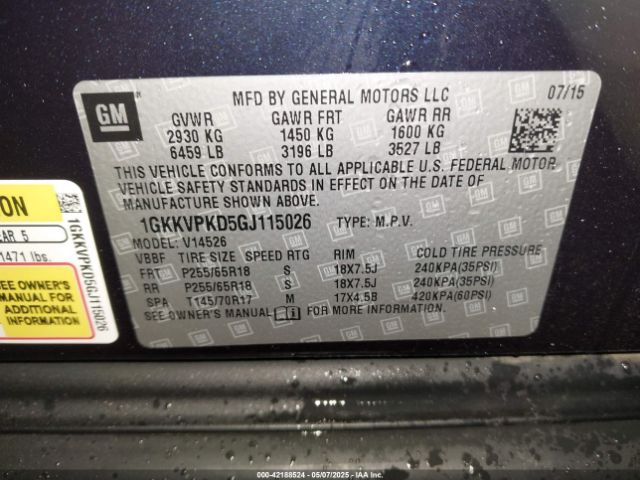 1GKKVPKD5GJ115026 GMC ACADIA SLE