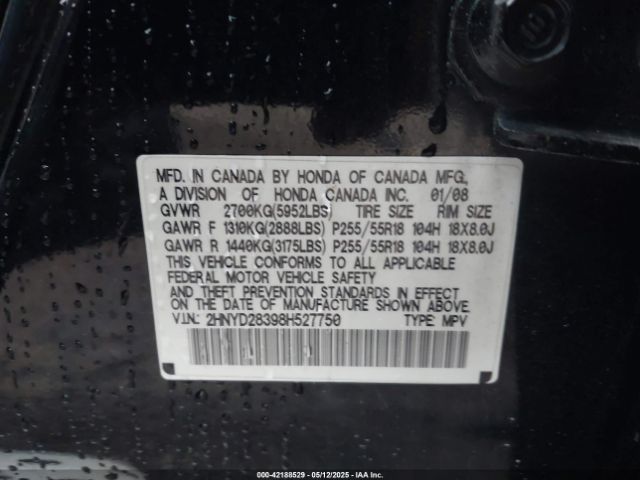 2008 ACURA MDX 2HNYD28398H527750 Photo 8