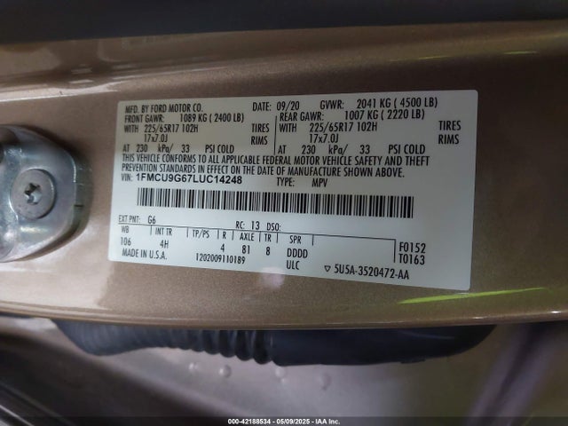 Ford ESCAPE SE 2020 1FMCU9G67LUC14248 Image 9
