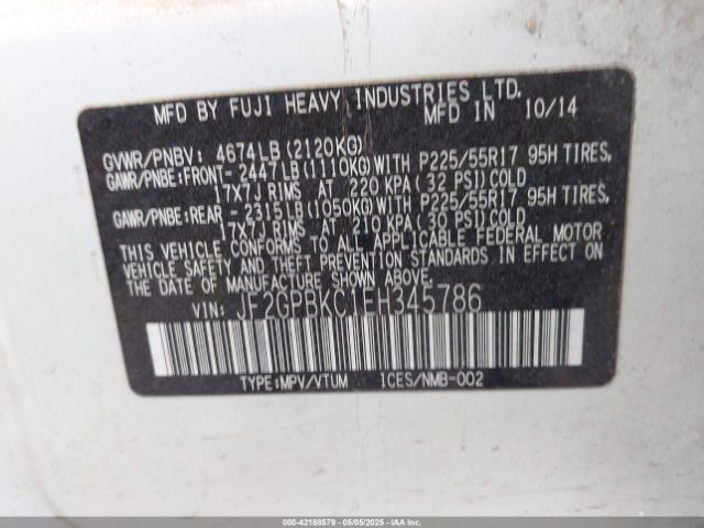 JF2GPBKC1EH345786 Subaru Xv Crosstrek Hybrid 2.0i Touring