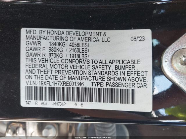 19XFL1H7XRE001346 Honda Civic Ex-l
