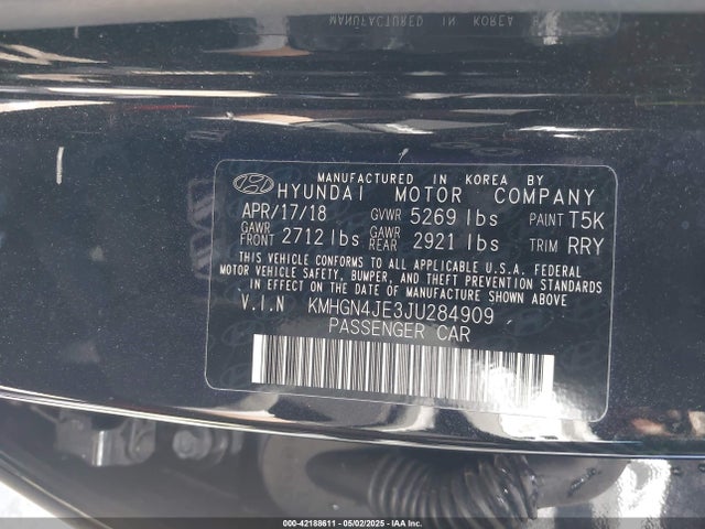 KMHGN4JE3JU284909 Genesis G80 3.8