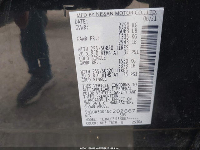 5N1DR3DK4NC202667 Nissan Pathfinder Platinum 4wd