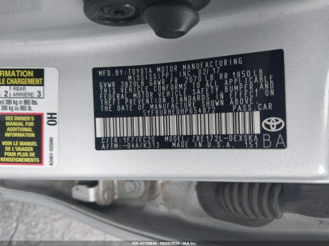 5YFBURHE0HP654872 Toyota COROLLA SE