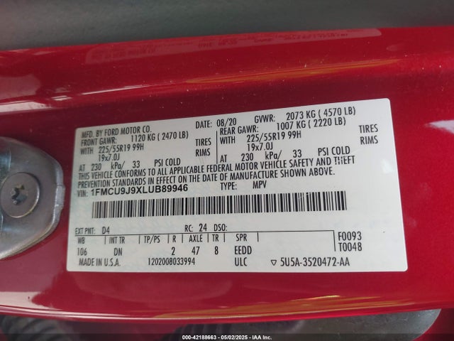 1FMCU9J9XLUB89946 Ford Escape Titanium