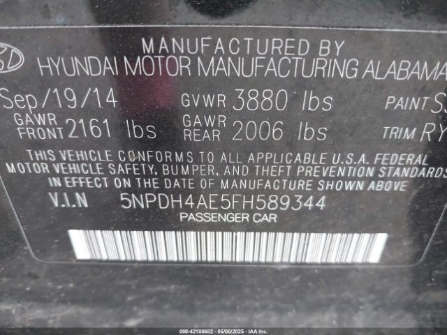 5NPDH4AE5FH589344 Hyundai ELANTRA SE