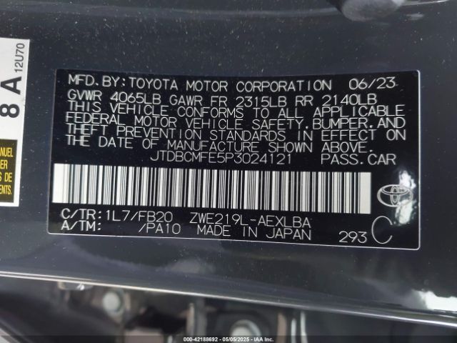 JTDBCMFE5P3024121 Toyota Corolla Hybrid Le