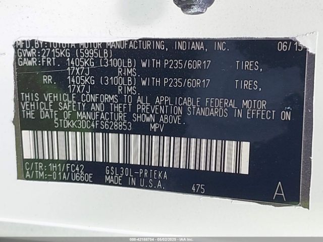 5TDKK3DC4FS628853 Toyota Sienna Le 8 Passenger