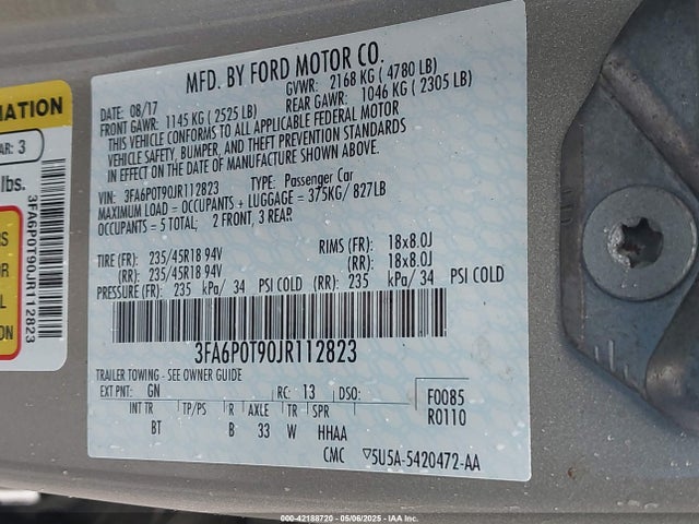 3FA6P0T90JR112823 Ford FUSION SE