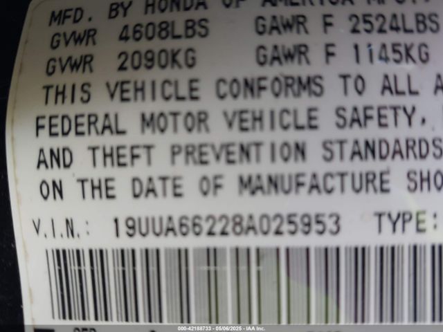 2008 ACURA TL 19UUA66228A025953 Photo 8