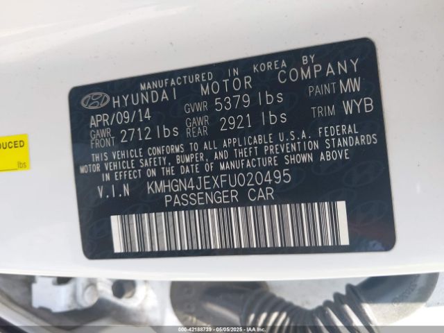 KMHGN4JEXFU020495 Hyundai Genesis 3.8