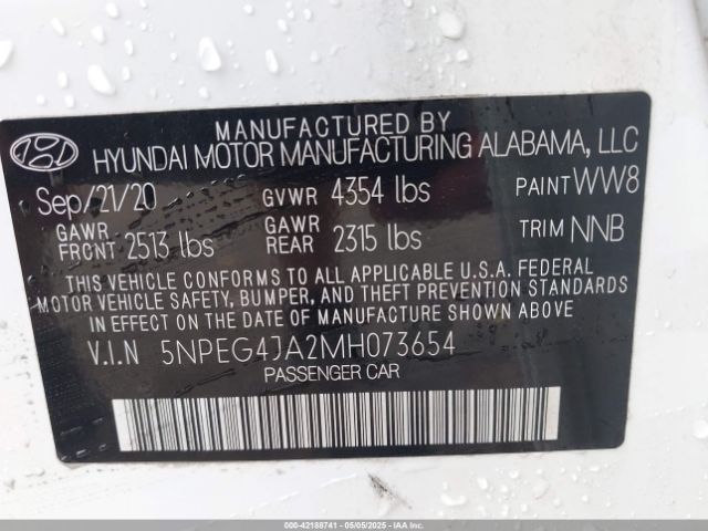 5NPEG4JA2MH073654 Hyundai SONATA SE