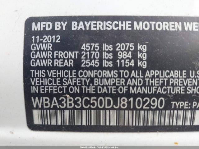 2013 BMW 3 SERIES WBA3B3C50DJ810290 Photo 8