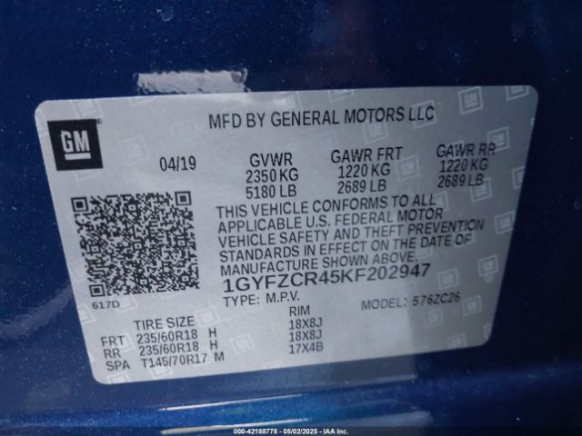 1GYFZCR45KF202947 Cadillac Xt4 Premium Luxury