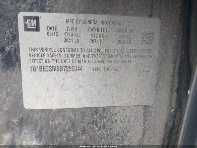 1G1BE5SM5G7296344 Chevrolet Cruze Lt Auto