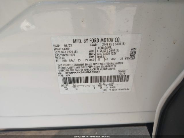 2FMPK4K94NBA70551 Ford Edge Titanium