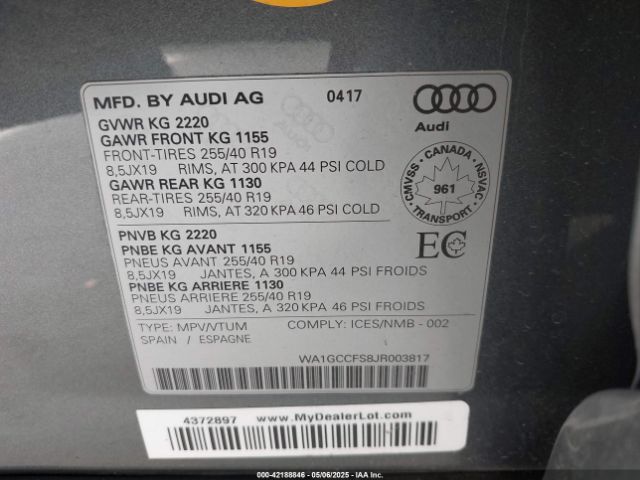 2018 AUDI Q3 WA1GCCFS8JR003817 Photo 8