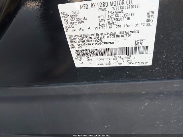 1FM5K8FH2GGC86250 Ford 2016