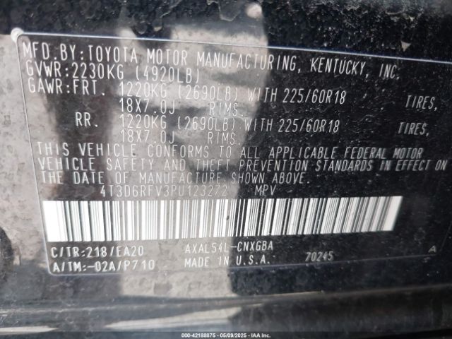 4T3D6RFV3PU123272 Toyota Rav4 Hybrid Limited