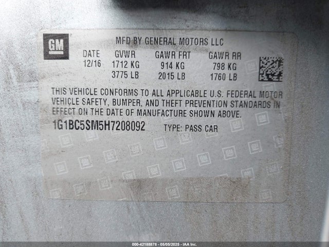 1G1BC5SM5H7208092 Chevrolet Cruze Ls Auto