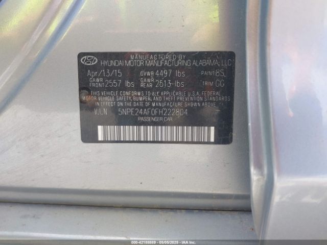 5NPE24AF0FH222804 Hyundai SONATA SE