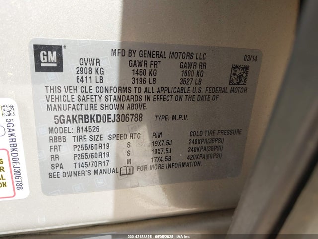 5GAKRBKD0EJ306788 Buick Enclave