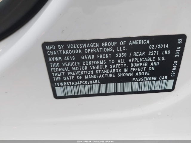 1VWBS7A34EC079454 Volkswagen Passat 1.8t Se
