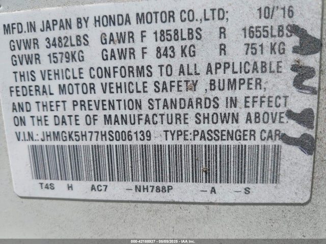 JHMGK5H77HS006139 Honda FIT EX