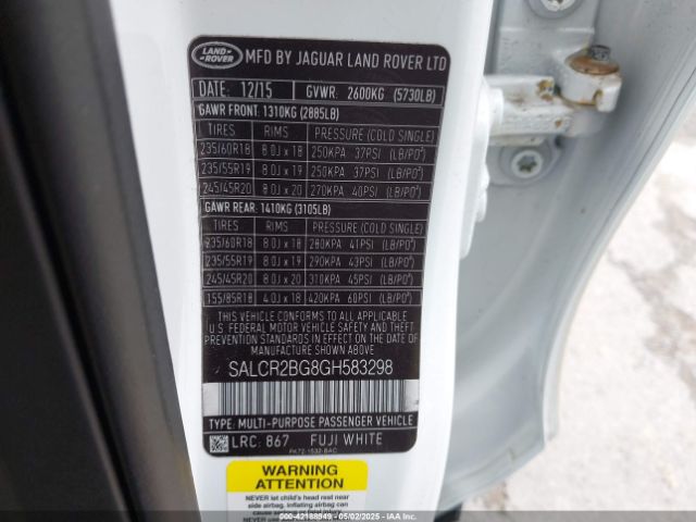SALCR2BG8GH583298 Land Rover Discovery Sport Hse